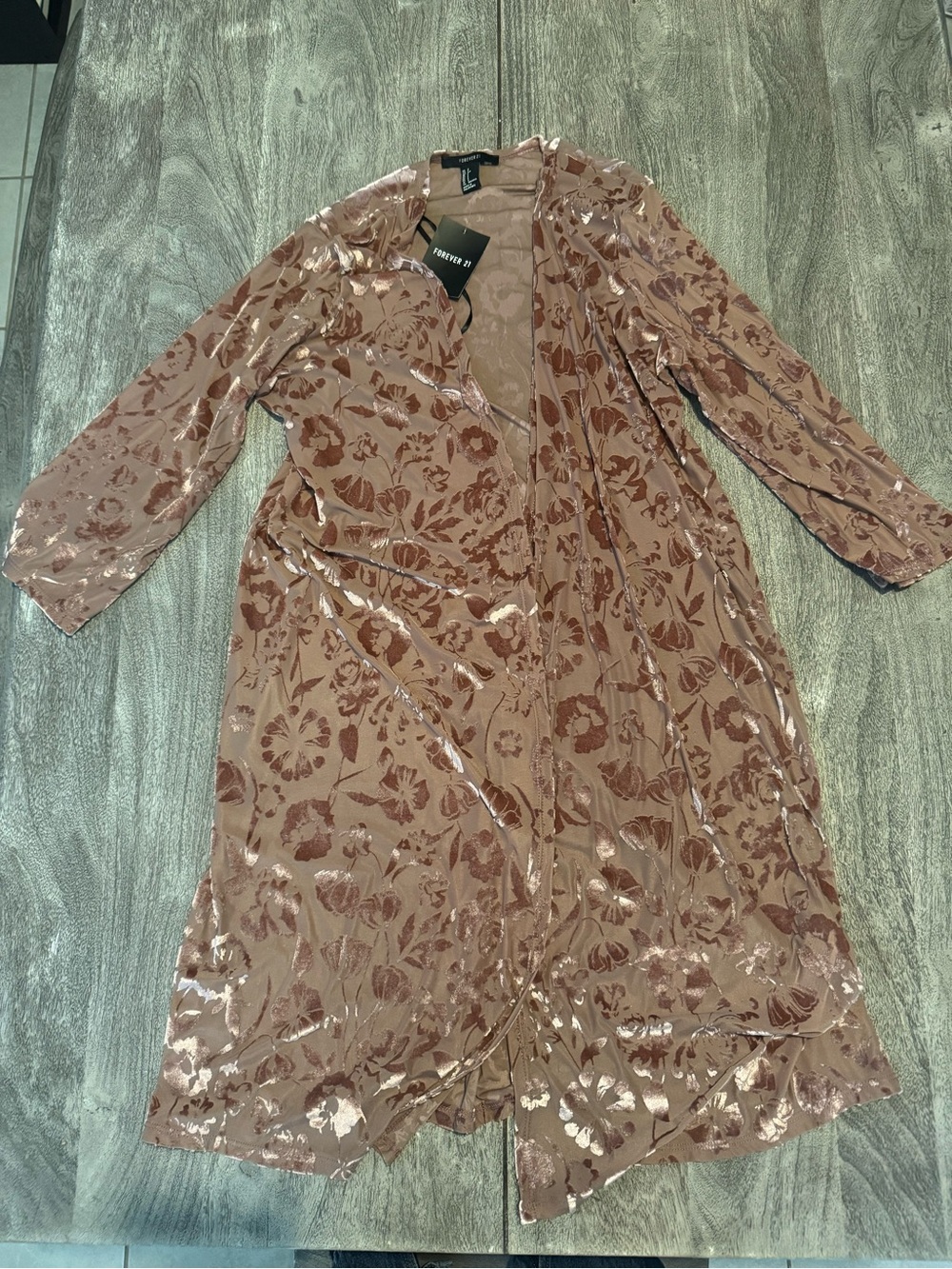 Forever 21 Rose Brown Floral Burnout Duster
